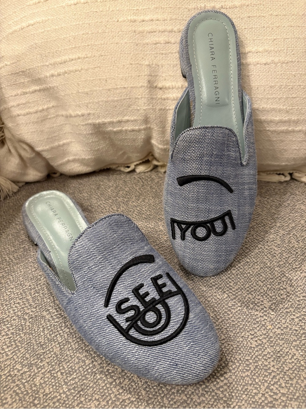 Chiara Ferragni Blue Denim Mules 😜